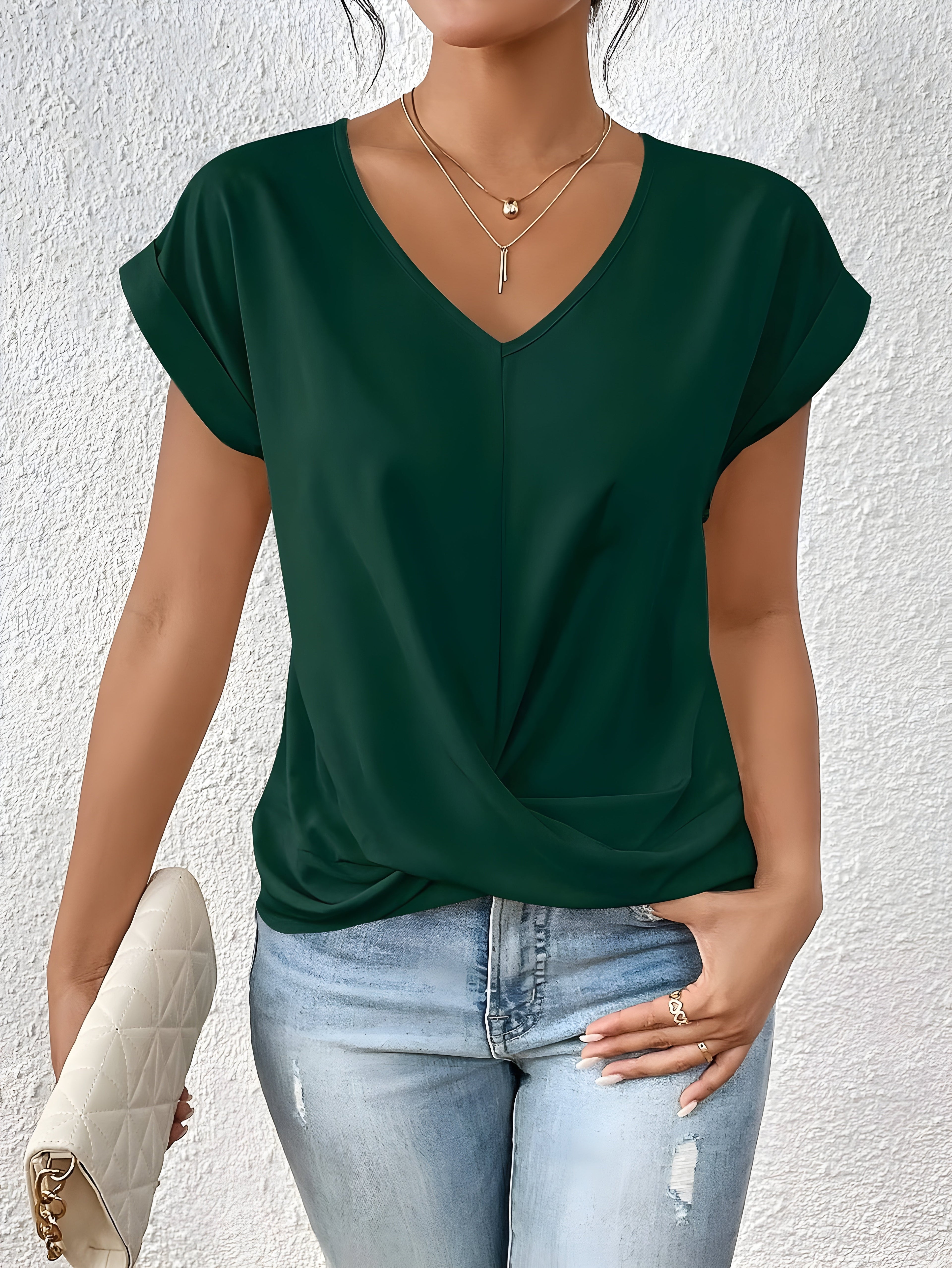 ANA | Elegancka Casual Bluzka z Dekoltem w Serek