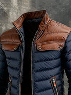 ALEKSANDER™ | KURTKA QUILTED GRANATOWA Z SKÓRZANYMI WSTAWKAMI