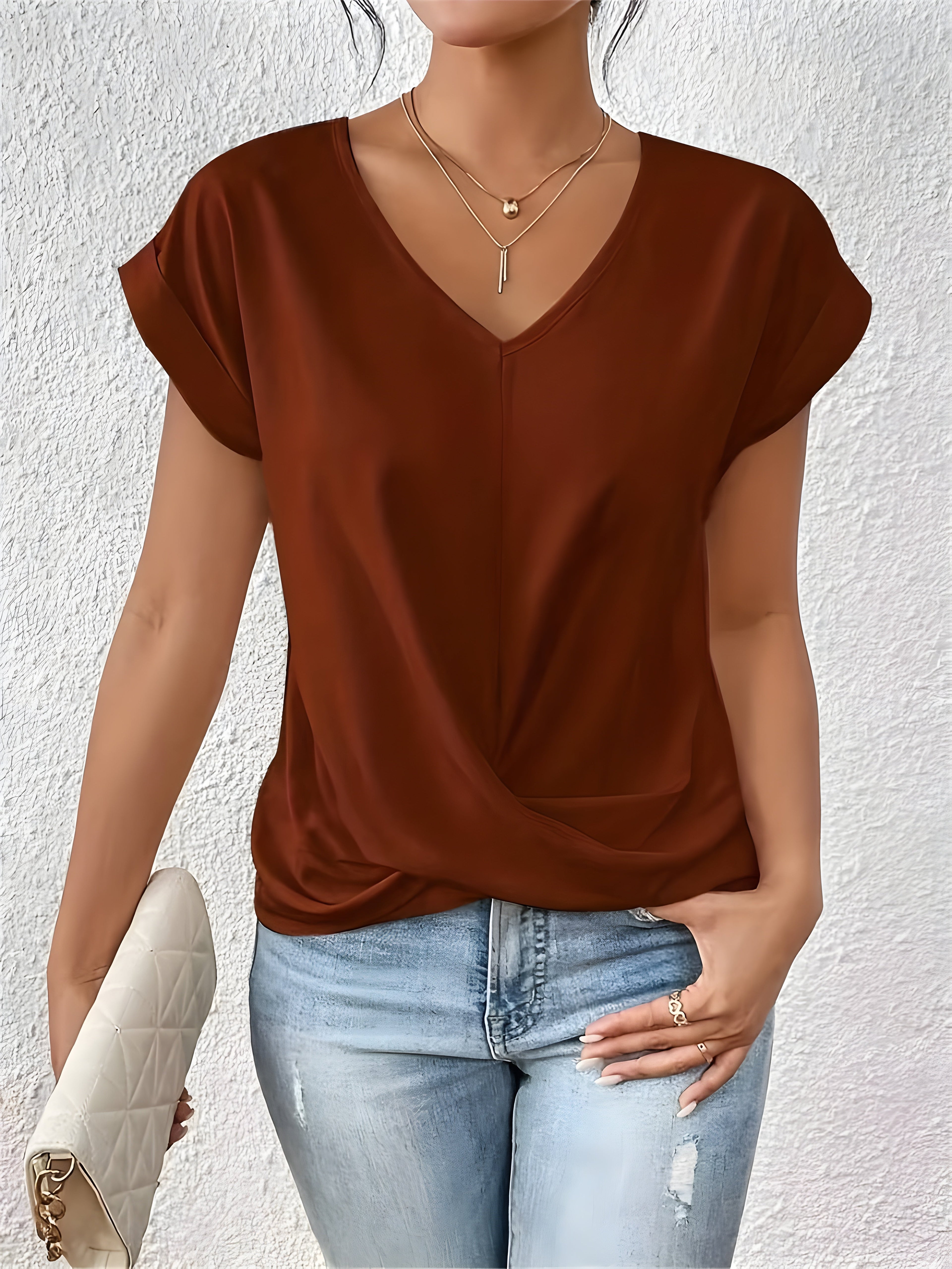 ANA | Elegancka Casual Bluzka z Dekoltem w Serek