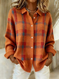 Victoria | Retro Sweter w Kratę z Casualowym Kontrastem