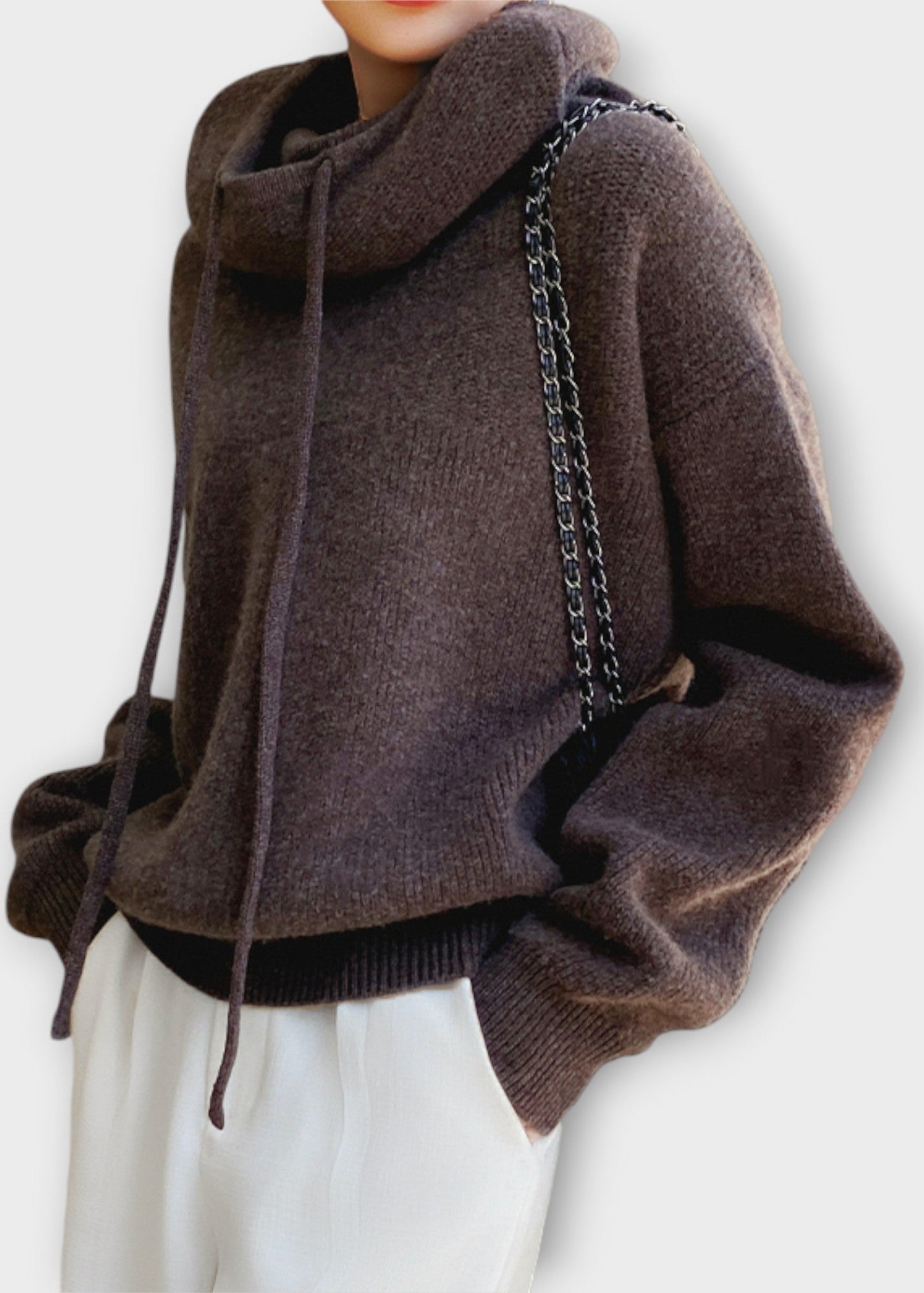 Gina | Wygodny, Luźny Sweter z Golfem i Sznurkiem